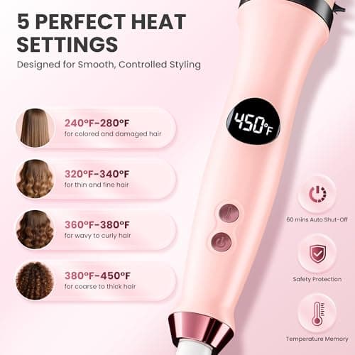 Thermal Brush, Infrared Heated Round Brush with 100M Negative Ions, Hot Brush for Volume, Curling & Straightening, 5 Heat Settings, Dual Voltage Hair Styler, Anti-Frizz Shine, All Hair Types-Pink - Thumbnail 4