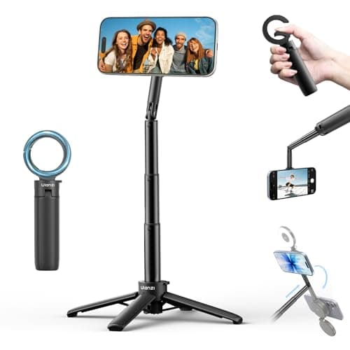 ULANZI MT71 Mini Magnetic Selfie Stick Tripod, Foldable & Lightweight, 180° Tilt, Compatible with iPhone 17-12 Series, with Adhesive Magnetic Ring for Desktop Shooting/Vlog/Selfie - Image 1