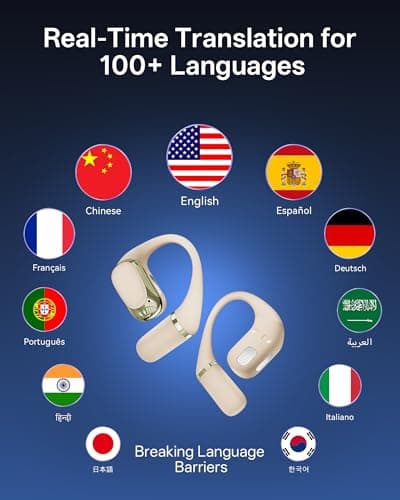 BeSing AI Translation Earbuds Real Time, 4-in-1 Open Ear Headphones for Travel/Music/Business, 178 Languages Translator Earbuds, Audifonos Traductores Inglés Español, IPX7, Clear Calls, 50H Playtime - Thumbnail 2