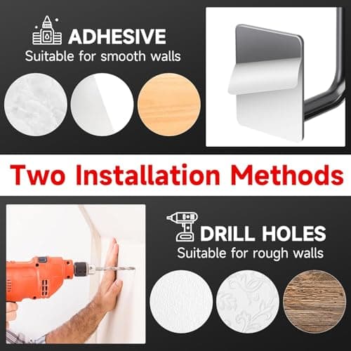 2 Pack Hat Racks for Baseball Caps, Stainless Steel Hat Organizer for Baseball Cap, Hat Holder Storage Organizer, Hat Hanger Strong Adhesive/Wall Drilled for Door, Bedroom, Closet(Black 6 in) (Black) - Thumbnail 6