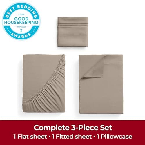 Mellanni Extra Deep Twin Sheets - 3 PC Iconic Collection Bedding - Hotel Luxury, Ultra Soft, Cooling Bed Sheets - Wrinkle, Fade, Stain Resistant (Twin, Tan) - Thumbnail 4