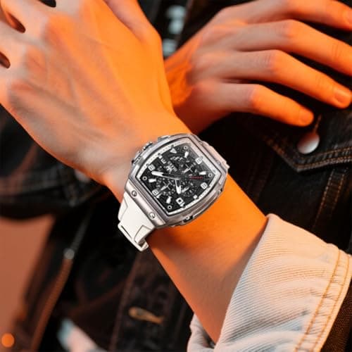OLEVS Men Watch Classic Quartz 3ATM Waterproof Fashion Men Watch with Numerals 24mm Width White Silicone Strap Black Face with Date Bussiness Dress Watch for Men for Daily Use Relojes De Hombres - Thumbnail 2