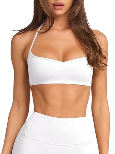 Womens White Sports Bras Padded Adjustable Thin Straps Workout Yoga Gym Pilates Bras Y2k Casual Activewear Camisole Crop Tops(White,Large) - Image 1