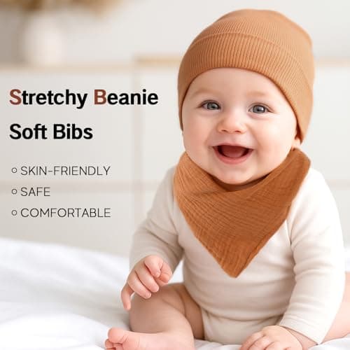 Sofier Baby Hats and Muslin Bibs Baby Beanies for Unisex Newborn Infant 0-6 Months Boys Girls Gift Set(US, Age, 0 Months, 6 Months, Green) - Thumbnail 2