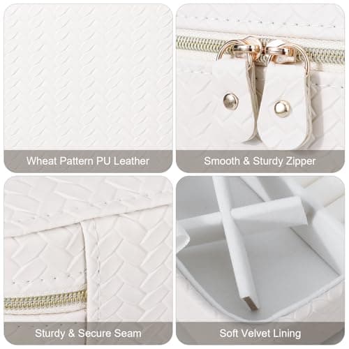 DesignSter Travel Jewelry Case for Woman, Small Travel Jewelry Box with Mirror,4.72×4.72×3.54 inches,Portable Design Travel Jewelry Organizer,Double Headed Zipper - Thumbnail 4