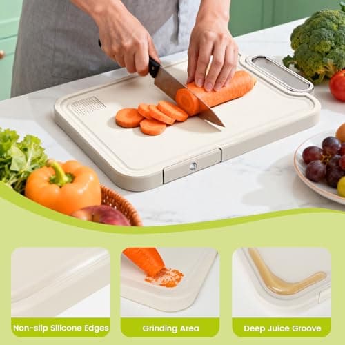 Titanium Cutting Board for Kitchen, Cutting Boards Non Toxic Double Sided Metal Pure Titanium and Wheat Straw PP Chopping Board Food Grade Easy to Clean Large Size 16"*10"*0.9"(White) - Thumbnail 5