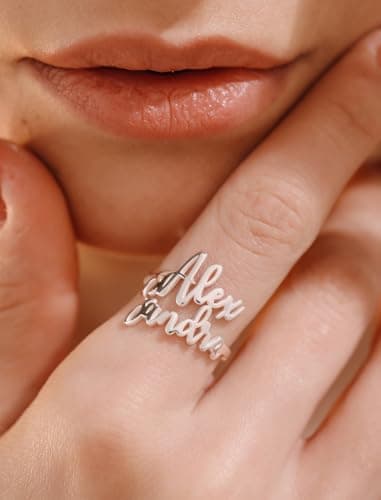 coobopet Custom Name Rings for Women Personalized 14K Gold Plated/Sterling Silver/Rose Gold Engraved Name Ring Customized Jewelry Gift Wedding Engagement Rings for Women Men Couples - Thumbnail 2