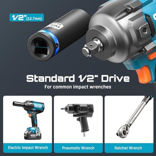 SEESII 1/2" Impact Socket Set with Magnetic Organizer, 11pcs CR-MO Deep Metric (10-24mm), 6-Point for Drive Impact Wrench & Ratchet, Professional for Lug Nut, Wheel & Suspension Repair - Thumbnail 5