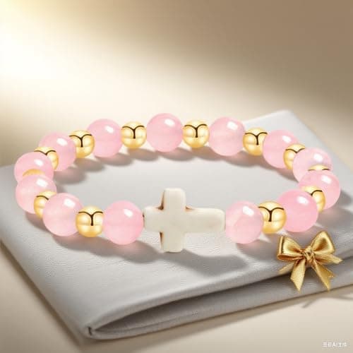 8MM Rose Quartz Bracelet with 18K Gold Beads & Cross - Attract Love, Enhance Harmony & Self - Worth, Handmade Healing Jewelry - Thumbnail 5
