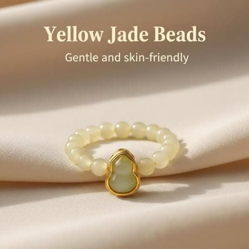 ANNIE WU Yellow Jade Ring for Women, Natural Hetian Jade Beaded - Thumbnail 4