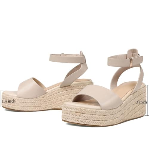 COMFITORIA Wedge Sandals for Women Espadrille Platform Wedge Heels Adjustable Strap Braided Sandal Summer Open Toe Vacation Slip-On Sandals Bohemia Beach Comfortable Dressy Shoes,(Apricot, Size 10) - Thumbnail 4