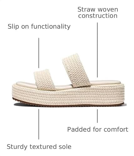Erocalli Espadrilles For Women Raffia Summer Platform Wedge Beach Sandals - Thumbnail 3