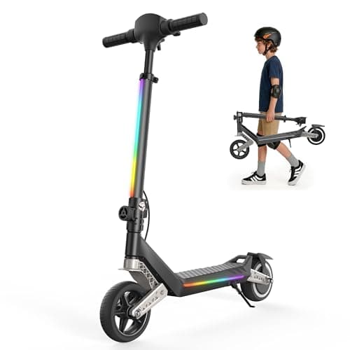 Electric Scooter for Kids, Shock Absorption, 150W Motor, 3 Speeds (3/6/10 MPH), 3 Adjustable Heights, Kids Electric Scooter with Wide LED Display, Foldable & Lightweight, Bluetooth, RGB Lights