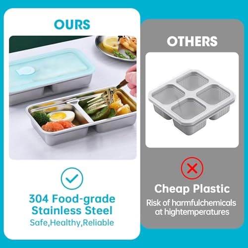Gksuu 4 Pack Stainless Steel Snack Containers with Lids, 2-Compartment Reusable Food Storage Meal Prep Containers for Kids & Adults Lunch Boxes, School, Office, Travel, Camping (4) - Thumbnail 2