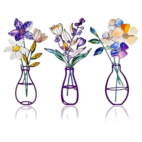 ArtCachet 3-Piece Metal Floral Wall Art - Bathroom Arts & Modern Farmhouse Decor,Home Wall Decors Sculptures for Living Room, Dining Room, Bedroom Wall Decorations & Housewarming Gift(Purple -2)