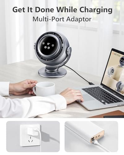 AGEYOU Desk Fan for Office, 90°Oscillating Fan with 6000mAh Rechargeable, 10 Speeds 4H Timer 270°Tilt Adjustment, 29dB Ultra-Quiet Portable Personal Table Fans, Gifts for Christmas Women Men Home - Thumbnail 5