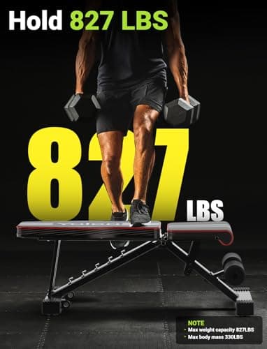 YOLEO Adjustable Weight Bench for Home Gym, ASTM-Certified 827LBS, 95% Pre-Assembled, Foldable Gym Bench with 84 Positions Incline Decline Flat, Wider Seat - Thumbnail 2