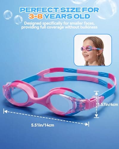 Aegend Swim Goggles for Kids Age 3-8 Anti-Fog Clear Vision Full Protection Goggles Perfect for Toddler Swimming (Blue & Pink-2 Pack) - Thumbnail 6