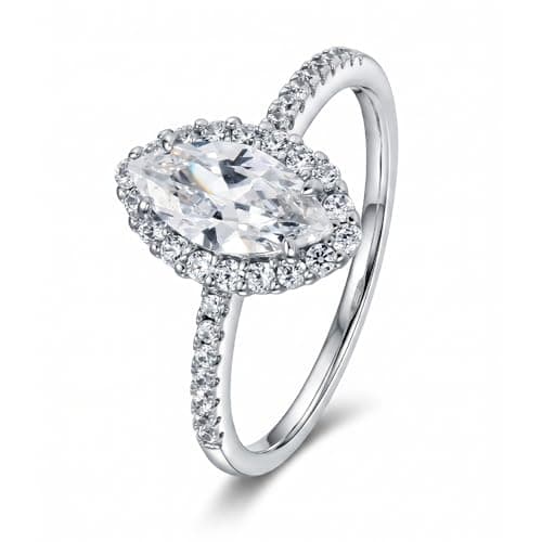 TOPROO Women's Marquise Cut CZ Ring, 925 Sterling Silver Plated Gold, Elegant Halo Engagement Ring for Her - Image 1