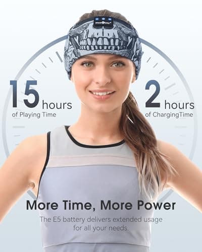 MUSICOZY Sleep Headphones Bluetooth Headband, Wireless Sleeping Headphones Music Sport Headbands, Long Time Play Sleeping Headsets Built-in Thin Speakers, Skulls Design for Sleeping Yoga - Thumbnail 4