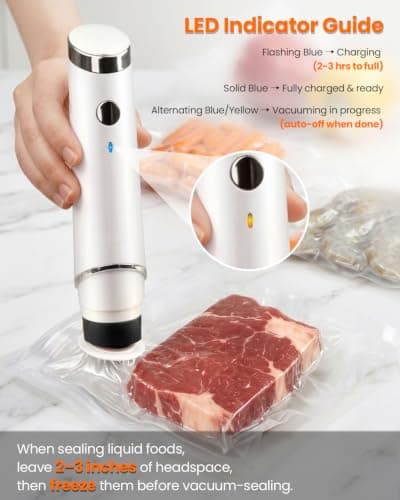 Portable Vacuum Sealer for Food, 20 Reusable Sealer Bags with 60kPa Powerful Handheld Vacuum Sealer Machine, Seal Meal Saver, Cordless Compact Food Sealer for Freezer, Microwave - Thumbnail 5