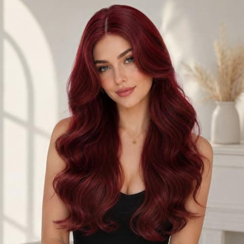 Barbique Burgundy Synthetic Wig for Women, Long Body Wave Wig Middle Part, Glueless Wig for Daily Wear, Heat Resistant Hair