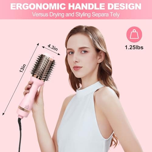 Blowout Hair Dryer Brush, Hair Blow Dryer and Styler with Ceramic Oval Barrel, Professional Salon Hot Air Brush Hair Straightener Brush for All Hair Types - Thumbnail 5