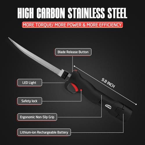 WellMall Fillet Knife - Electric Fillet Knife for Fish, Cordless Electric Knifes with Safe Lock, Non-Slip Grip Handle with 7"+9" blade - Thumbnail 2