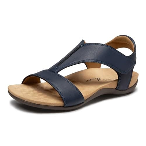Athlefit Women's Arch Support Orthopedic Sandals Comfortable Walking Sandal Summer Dressy Navy Orthotic Sandals for Shopping Beach Travel 7 - Image 1