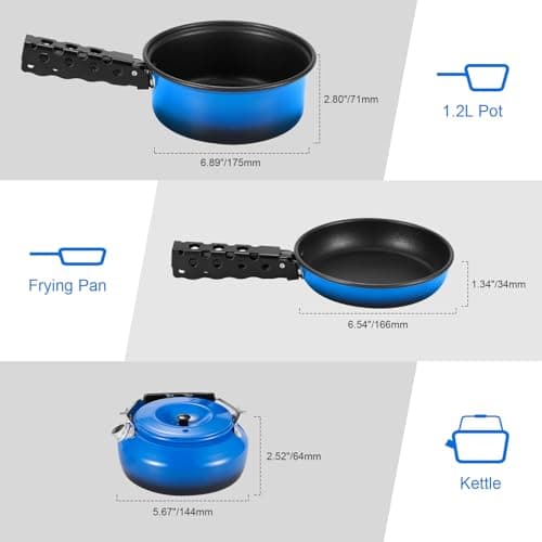 Odoland 5pcs Camping Cookware Non-Stick Camping Pot and Pan Set with Kettle and Removable Handle for Hiking Backpacking and Picnic(Blue) - Thumbnail 6