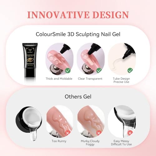 COLOURSMILE 4 in 1 No Wipe 3D Nail Sculpting Gel 30ml - Clear Gel Glue for Nail Tips, Chrome Powder, Charms Gems, Drawing & DIY Christmas Nail Art Lamp Curing Needed - Thumbnail 5