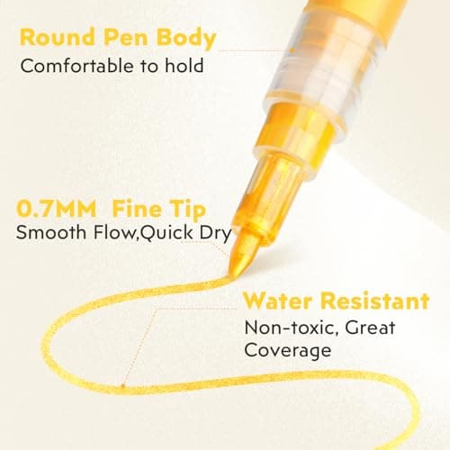 HOTU 5 Pack Super Gold Paint Markers - Metallic Gold Acrylic Paint Pens Glitter Extra Fine Tip 0.7mm for Black Paper,Wood, Rock Painting, Glass, Fabric - Thumbnail 3