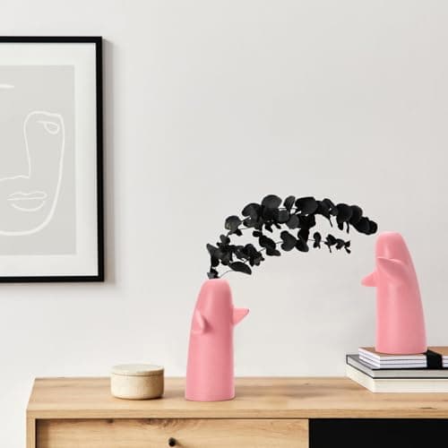 for Her – Embrace Ceramic Vase Set of 2, Pink Hugging Design Flower Vase, Minimalist Romantic Home Decor for Anniversary & Love Gifts - Thumbnail 5