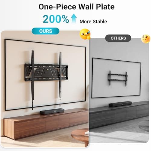 BONTEC Fixed TV Wall Mount for 43 to 100 Inch TVs, Low Profile Design, Space-Saving 0.9'' from Wall, Heavy Duty One-Piece Bracket up to 220 lbs, Max VESA 800x600mm, Fits 16''/24''/32'' Wood Studs - Thumbnail 4