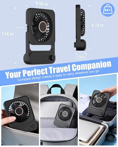Ehoyal Magnetic Fan for Cruise Ship, 6.7" Ultra Thin Portable Fan with 100 Speeds, 3600mAh Rechargeable, Digital Display, 150° Adjustable, Quiet for Desktop Travel, Camping & Cruise Essentials, Black - Thumbnail 6