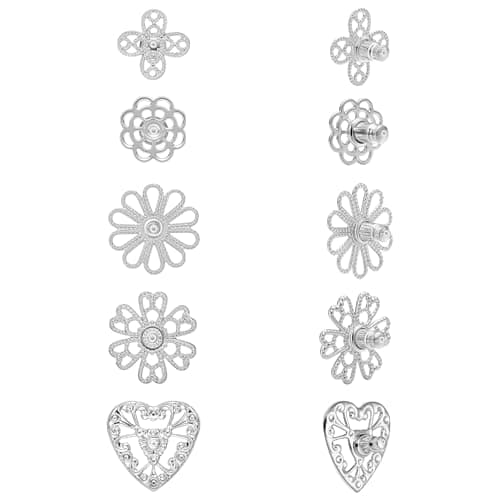 Heavy Duty Earring Supports for Droopy Ears - 5 Pairs Secure Locking Backs Anti-Drop Lifters for Heavy Earrings, 10-17mm Gold Plated Large Metal Earring Backs Replacement for Women/Men (Silver) - Image 1