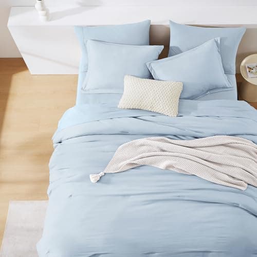 WRENSONGE Twin Comforter Set- 5 Pieces Ice Blue Twin Bed in a Bag, All Season Twin XL Bedding Sets with 1 Fitted Sheet, 1 Flat Sheet, 1 Pillow Sham and 1 Pillowcase - Thumbnail 6