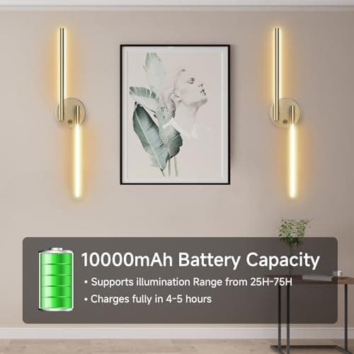 Battery Operated Wall Sconce Set of Two,Wireless Magnetic Wall Lights with Remote, 360°DIY Rotatable 5CCT Dimmable with Timer,RGB Cordless Wall Gold Sconces Decor for Vanity Bedroom Hallway 10000mAh - Thumbnail 5
