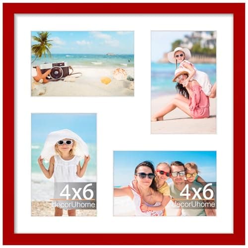 decorUhome 12x12 Picture Frames Collage Wall Decor, Display 4Pcs 4x6 Photos with Mat or 1Pcs 12x12 Unmatted, 4 4x6 Collage Picture Frames for Wall Mounting, Red