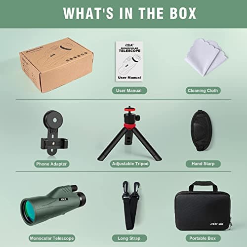 12x56 High Power Monocular Telescope for Adults | Comes with Smartphone Adapter Tripod Travel Bag | Bird Watching Hunting Hiking Camping Gift - Green - Thumbnail 6