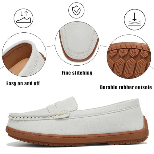 BEAUSEEN Women's Penny Loafers Slip-On - Lightweight Breathable Suede Driving Moccasins,Cute Business Casual Dress Shoes for Work & Travel Beige, 9.5 US - Thumbnail 5