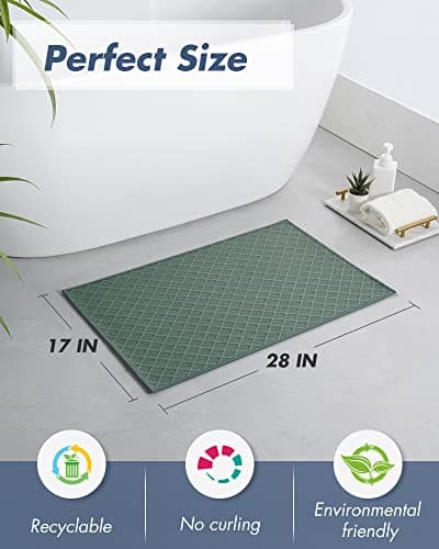 AMOAMI Ultra Thin Bathroom Rugs, Rubber Backed Bath Mats for Bathroom Non Slip, Absorbent Bathroom Mat for Floor, Shower, Sink (17"x28", Green) - Thumbnail 2