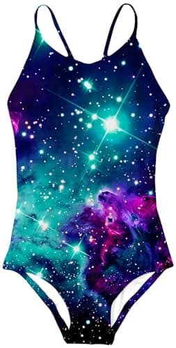 Purple Galaxy One Piece Swimsuit Adjustable Strap Beach Bathing Suit Cute 3D Graphic Swimming Suit for Pool Party 5-6 Y Ears - Image 1