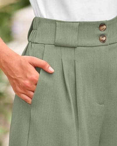 KIRUNDO Womens Shorts Dressy Casual 2026 Trendy Summer Elastic High Waisted Pleated Side Slit Business Work Shorts Pockets(Light Green, X-Large) - Thumbnail 6