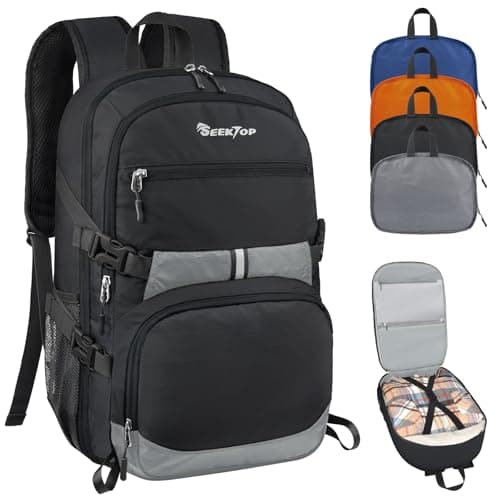 Seektop Lightweight Travel Backpack for Men Women, Multiple Pockets 40L Hiking Backpack Foldable Carry on Backpack for Outdoor Camping Sport Leisure (Black) - Image 1