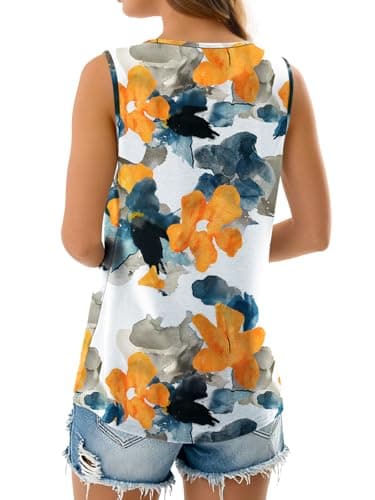 NORACORA Womens Summer Tank Tops Sleeveless T Shirt Casual Loose Fit Tunic Blouses Yellow Floral XXL - Thumbnail 6