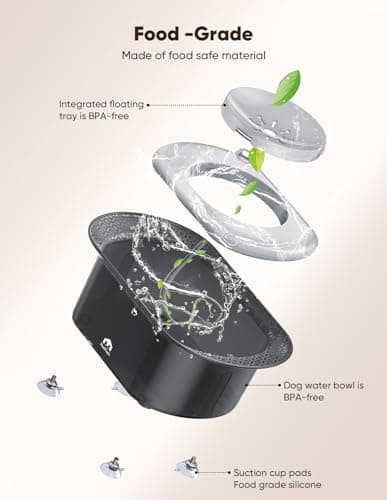 PETPATH Dog Water Bowl, 2.2L No Spill Water Bowl for Dogs,with Suction Cup Foot Pad Reduce Refill, Anti Splash No Mess Dispenser Dripless Slow Drinking Water Bowl for Sloppy Messy Drinkers (Gray) - Thumbnail 3