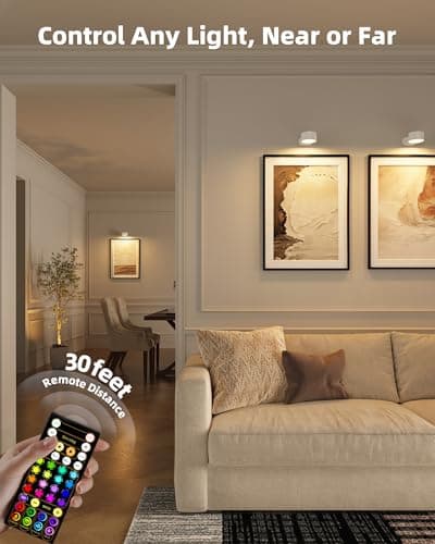 AMETHEUS Picture Lights for Wall, 2000mAh Rechargeable Magnetic Art Lights with 3 Color Temps & RGB, Remote Dimmable Battery Operated Wall Light for Bedroom, Living Room, Gallery (White, 3 Pack) - Thumbnail 2