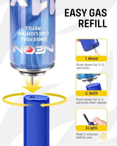 NEON Candle Lighter, Butane Refillable Wind-Resistant Flame, Ultimate Long Neck Lighter for BBQ, Camping, DIY, 5-Pack - Thumbnail 4