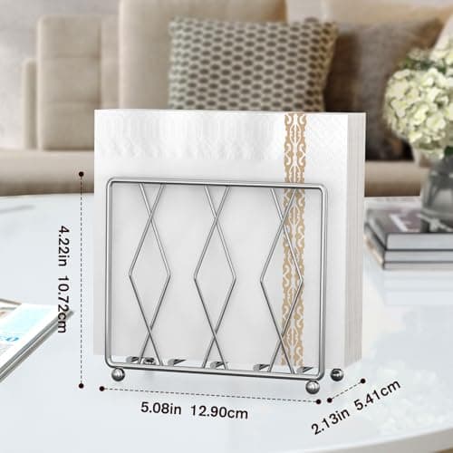 LWSFF Napkin Holder for Table, Modern Metal Napkin Holders for Paper Napkins & Kitchen Dining & Countertops, Cocktail Upright Napkin Holder Dispenser Suitable for All Room Decors (Small, Silver) - Thumbnail 2